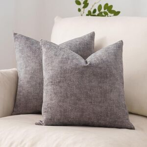 🛋️ Chenille Velvet Throw Pillow Covers 20x20 – Set of 2 (Gray-Beige)